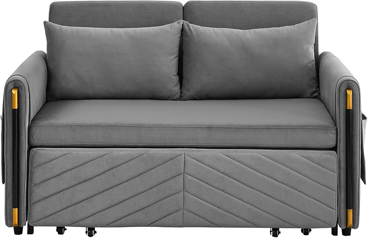 Gray Velvet Convertible Sofa with Pull Out Bed N520