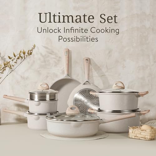 17pcs Non Stick Cream White Pots and Pans Set R5973