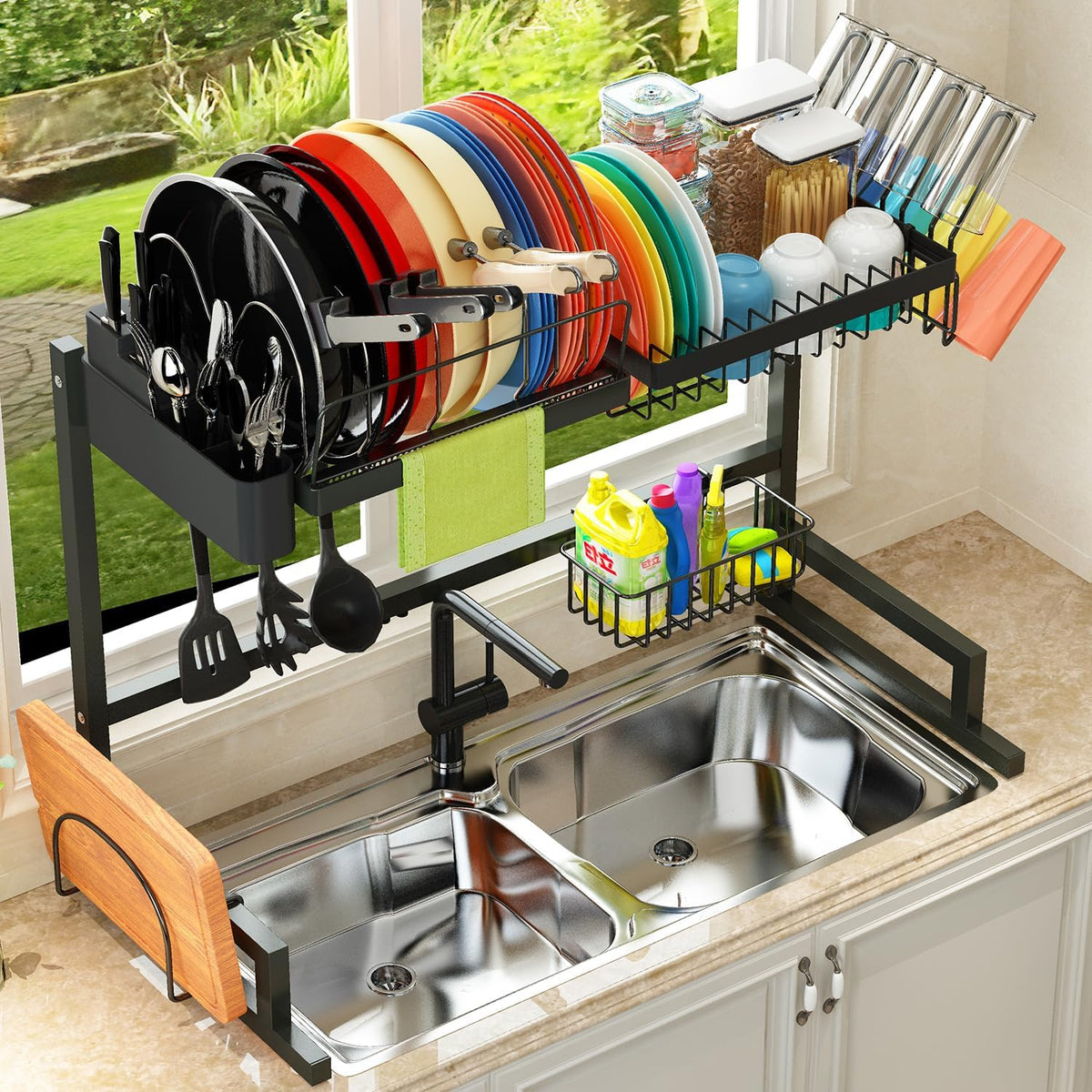 Over The Sink Dish Drying Rack Adjustable Height Length 2 Tier Large Dish Drainer T147687