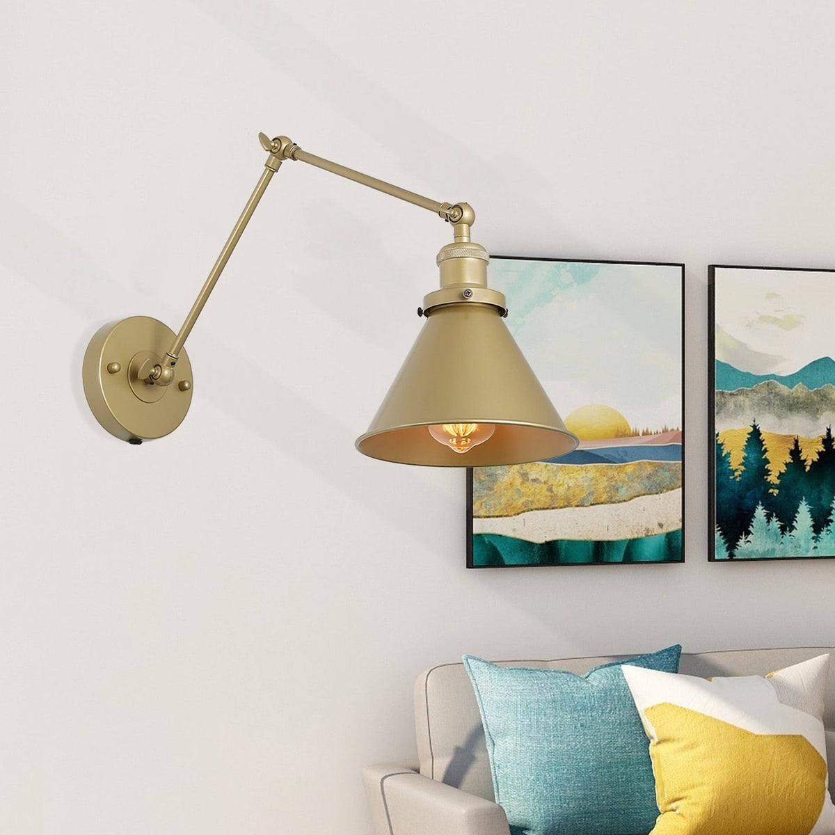 Adjustable Gold Swing Arm Plug-In Wall Lamp F4820
