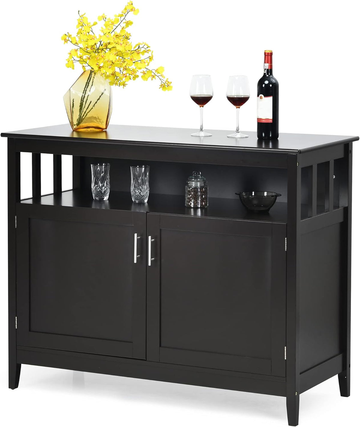 Buffet Cabinet with Storage, Freestanding Kitchen Cabinet with Adjustable Shelf, 45 x 20 x 36 inches (Brown) F912857