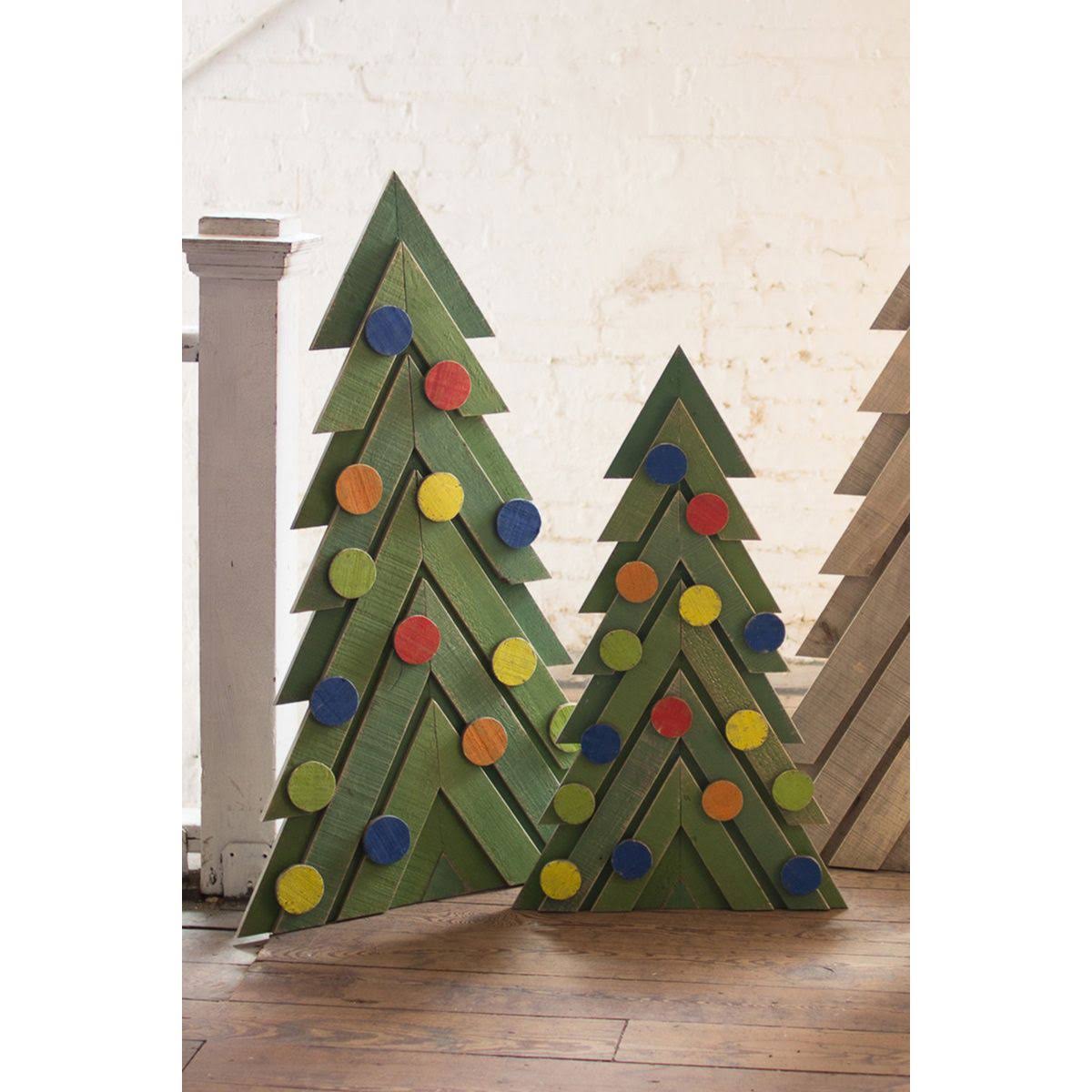 Set of 2 Green Wooden Christmas Trees H4951