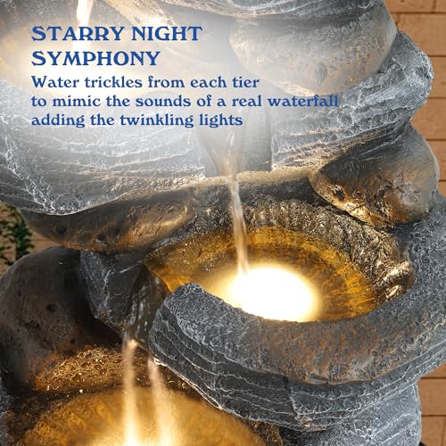 5-Tiers Cascading Rock Water Fountain with LED Lights Q6470