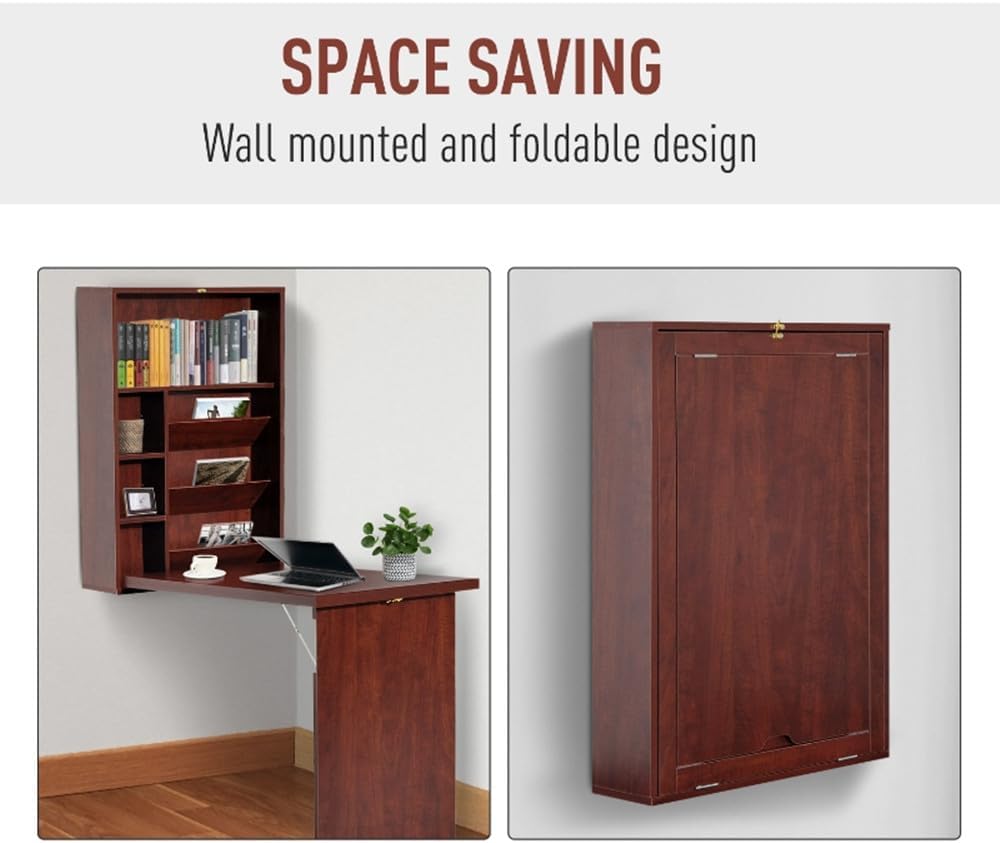Mahogany Wall Mounted Desk with Storage Area B10932