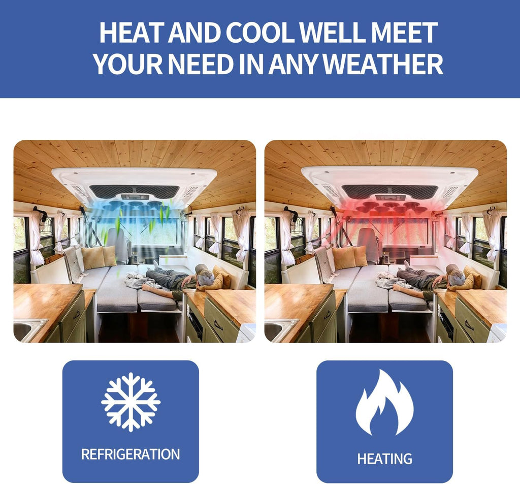 12V Rooftop RV Air Conditioner Heat and Cool White F7420