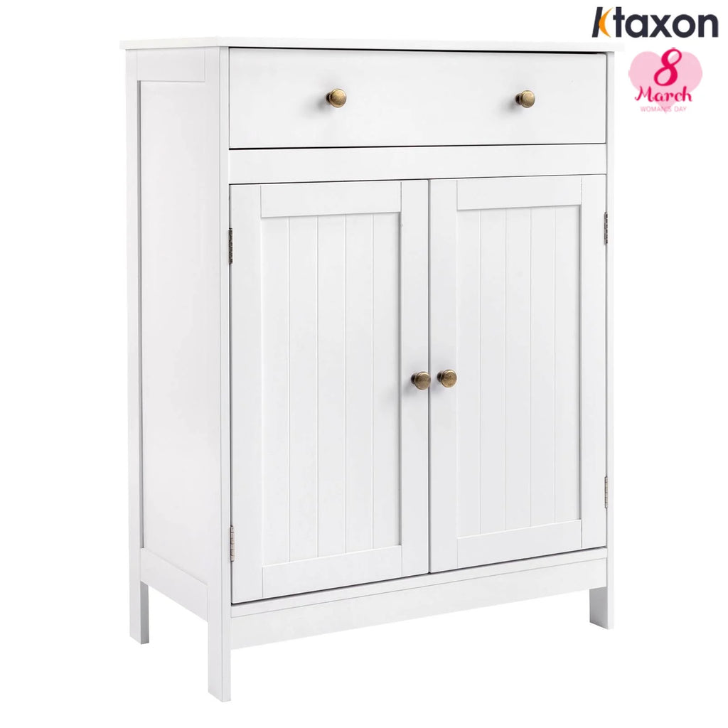 White Freestanding Bathroom Floor Cabinet with Drawer and 2 Doors P3473
