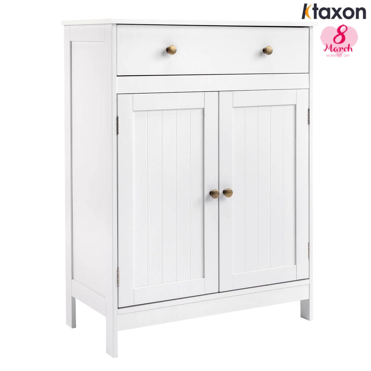 White Freestanding Bathroom Floor Cabinet with Drawer and 2 Doors P3473