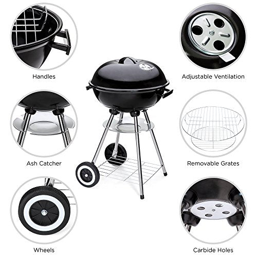 18-inch Portable Steel Charcoal BBQ Grill, Black A50832