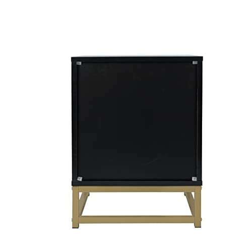 Black 2-Drawer Rattan Wood Nightstand M695