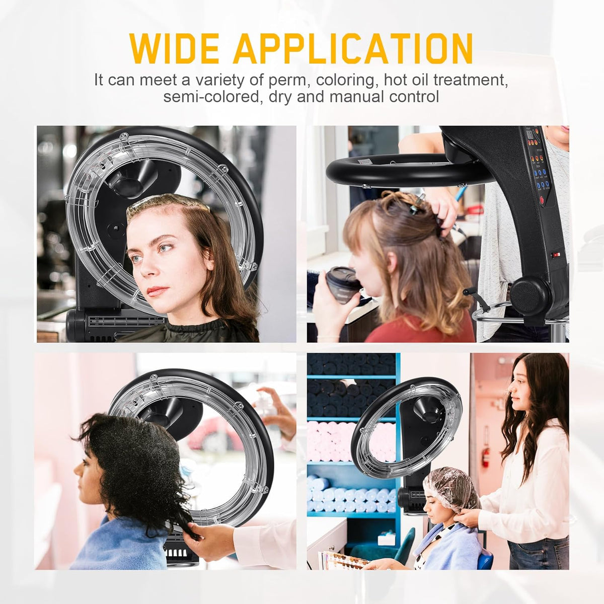 3 in 1 Professional Orbiting Hair Dryer Hair Color Processor, 110V 950W Adjustable Height Standing Salon Hair Dryers on Wheels Black P153