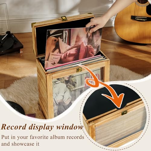 Vinyl Record Storage Case, Wood, Holds 40 Records, Carbonized Brown P987