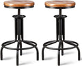 Metal Adjustable Height Bar Stool Set of 2 Black Wooden Top L68192