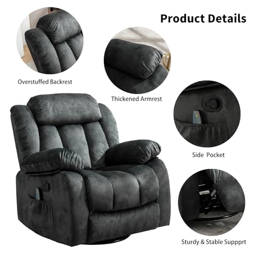 Grey Fabric Manual Swivel Rocker Recliner Chair I213