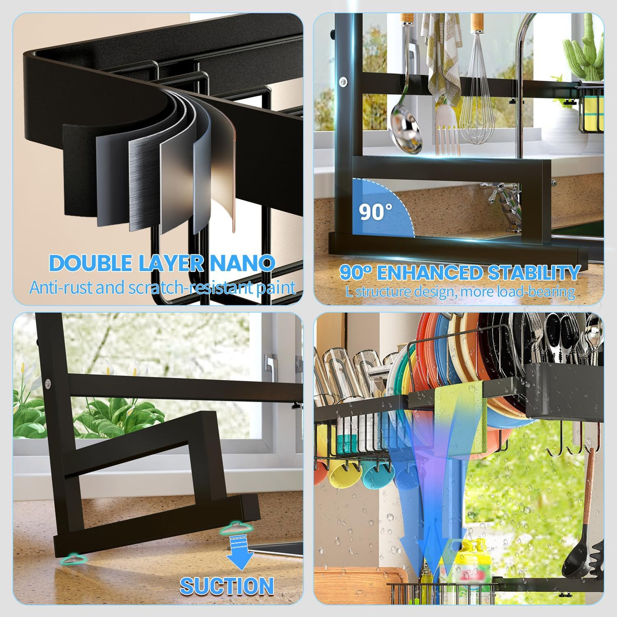 Over The Sink Dish Drying Rack Adjustable Height Length 2 Tier Large Dish Drainer T147687