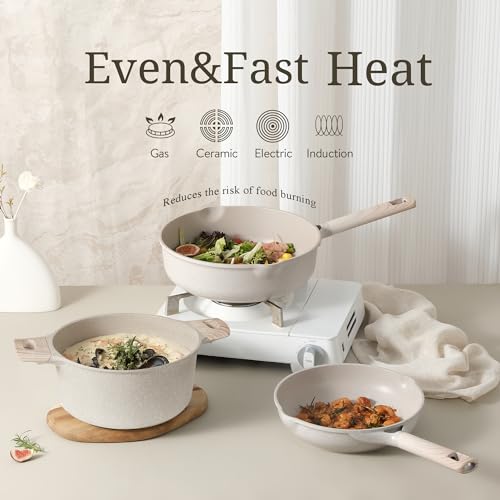 17pcs Non Stick Cream White Pots and Pans Set R5973