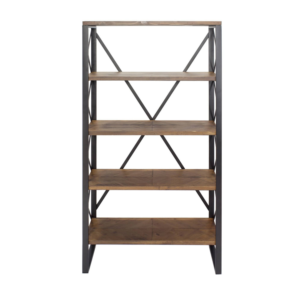Natural and Orange Metal Wood Bookcase with 5 Shelves F4707