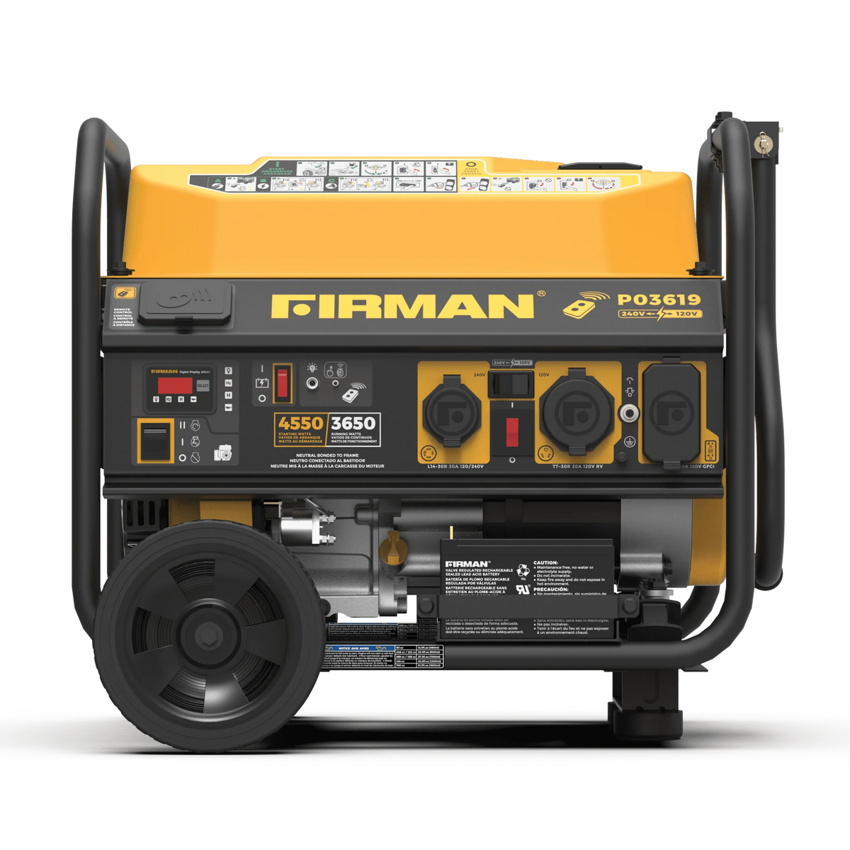4550/3650 Watt 30A 120/240V Remote Start Gas Portable Generator With Wheel Kit P88727