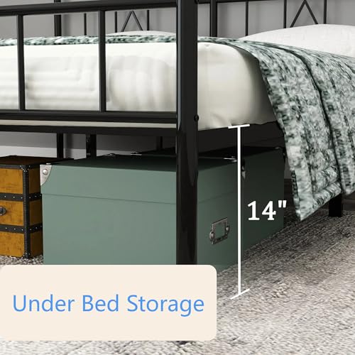 Black 14 Inch Metal Platform Bed Frame with Headboard R941