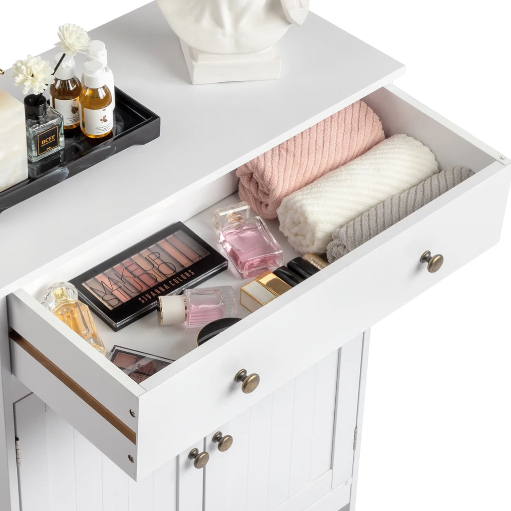 White Freestanding Bathroom Floor Cabinet with Drawer and 2 Doors P3473