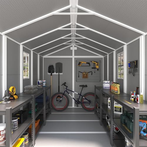 Gray White 8 x 10 FT Resin Plastic Outdoor Storage Shed L309