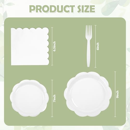 400 Pcs Ivory Paper Plates and Napkins Set Disposable Scalloped Plates Napkins Knives Forks Spoons Cups E95927