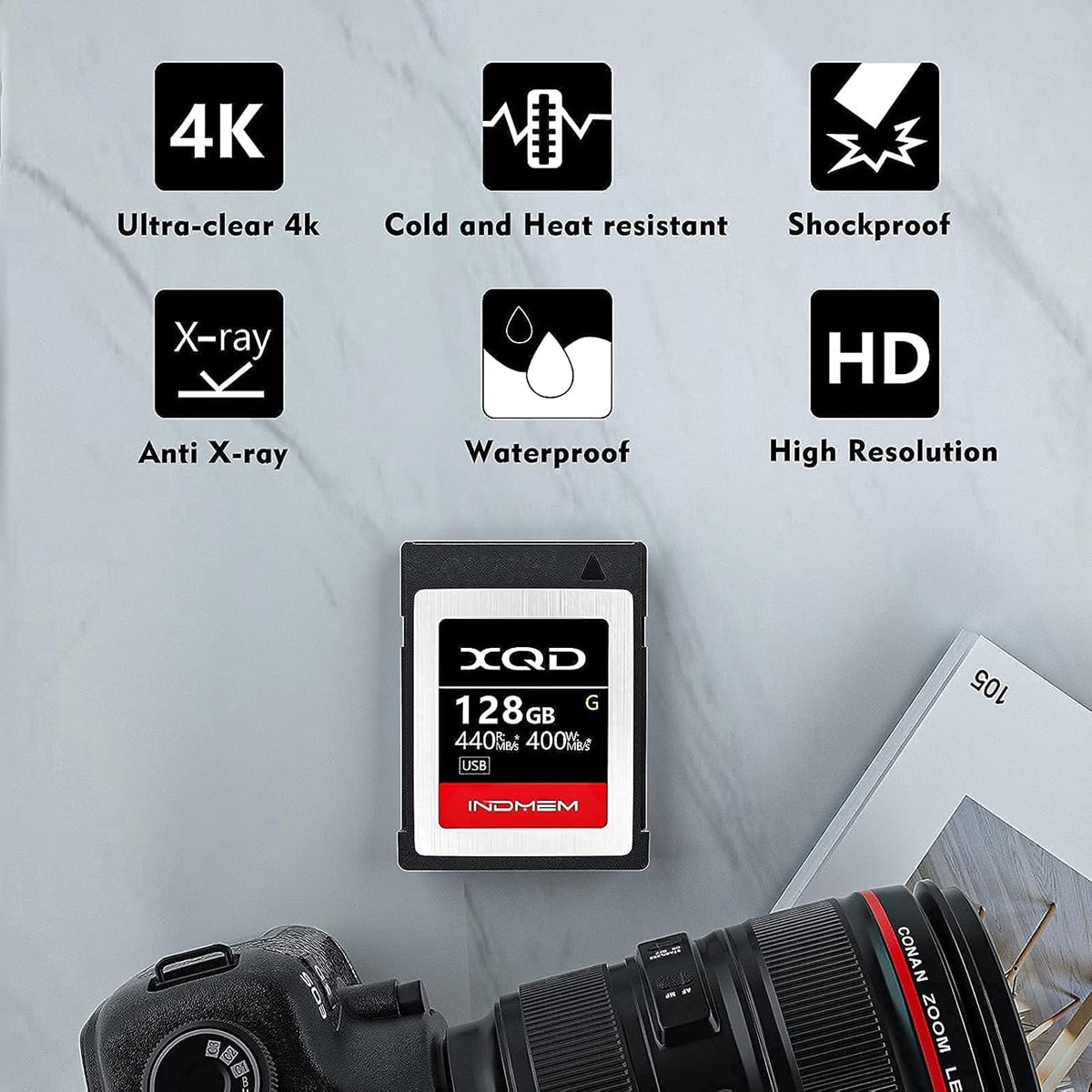 128GB XQD Memory Card with USB 3.0 Card Reader X622878