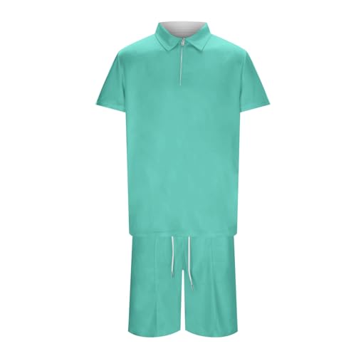 Solid Color Zip Up Short Sleeve Tshirts Shorts Sets Z6362