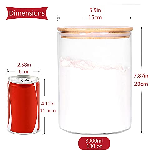 Glass Flour Container with Airtight Bamboo Lid, Large Glass Food Jar with Wooden Lid (3L) Y639486