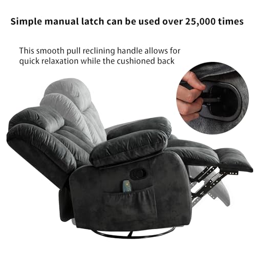 Grey Fabric Manual Swivel Rocker Recliner Chair I213