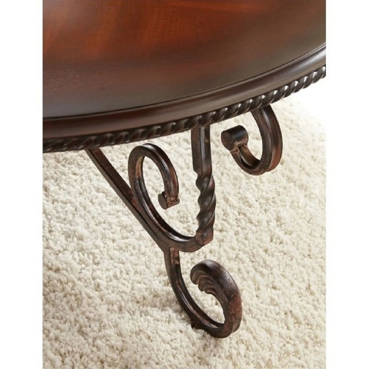 Cherry Wood and Metal Round End Table H38155