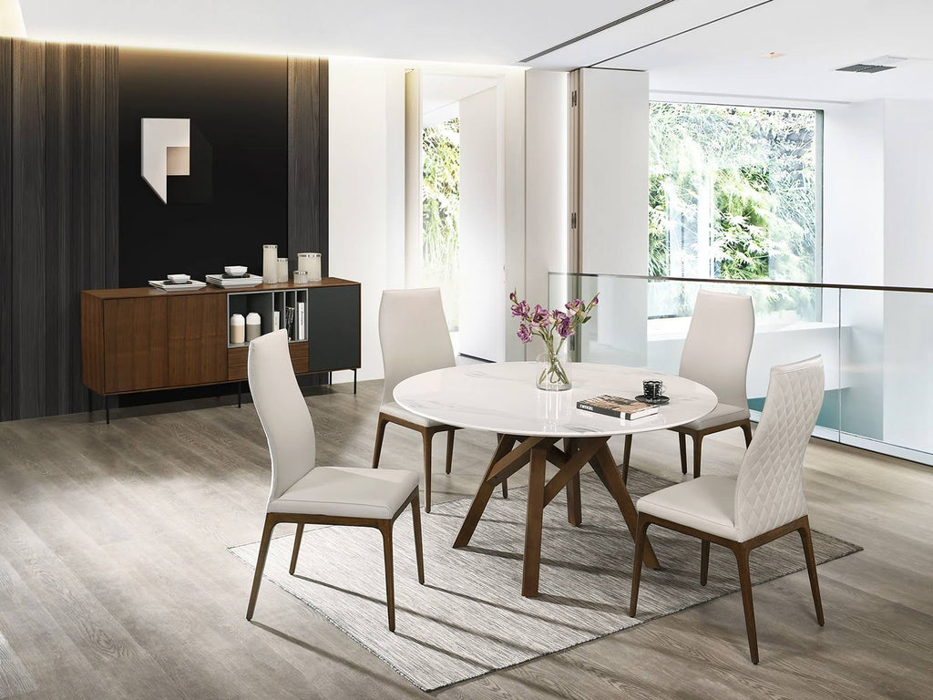 Light Gray Leather Dining Chair with Walnut Wood Legs Q225268
