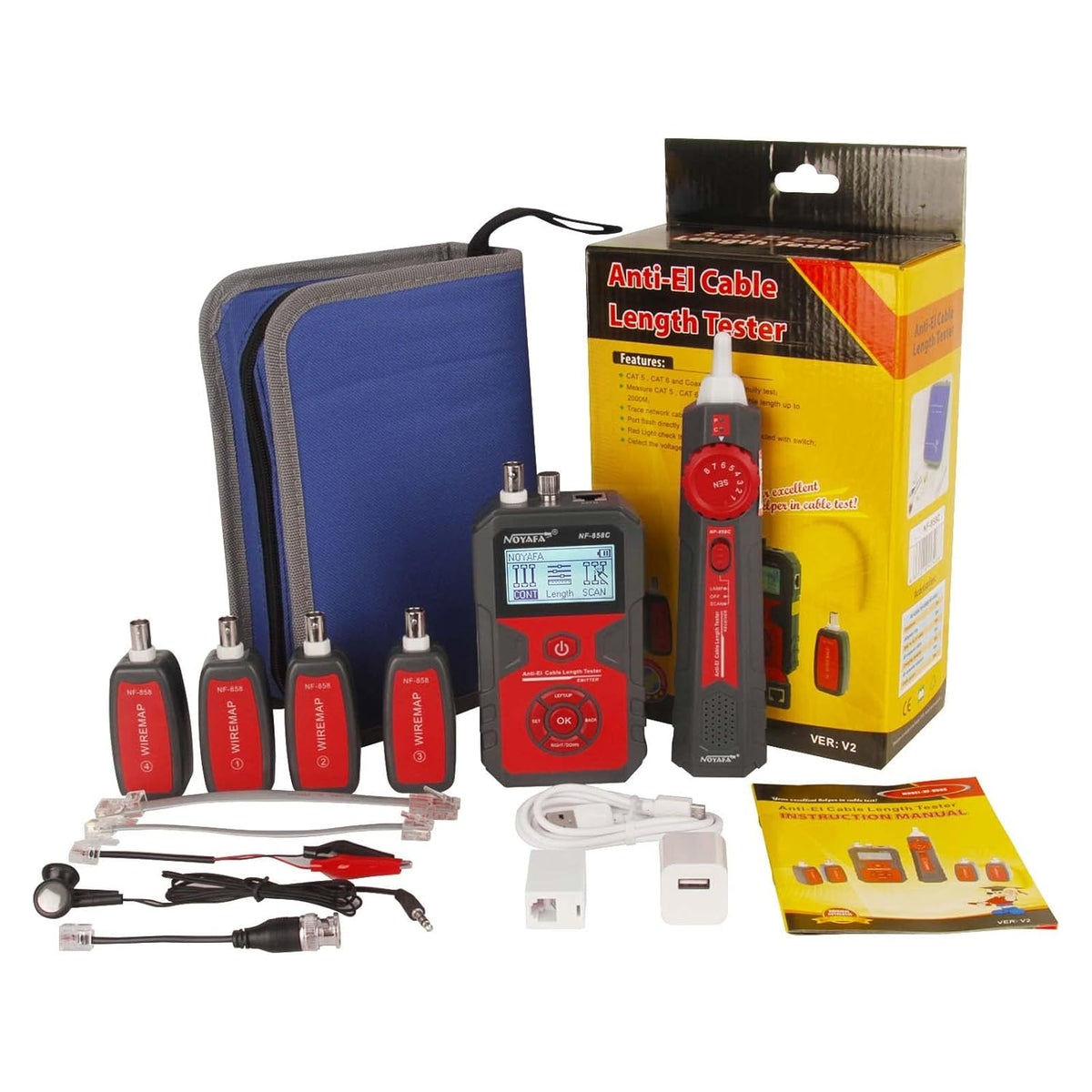LCD Network Tester, RJ11 RJ45 Coax Cable Tester with VFL and POE Z50828