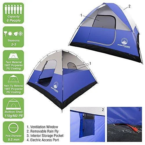 Water Resistant 6 Person Dome Tent with Carry Bag - Blue Z86848