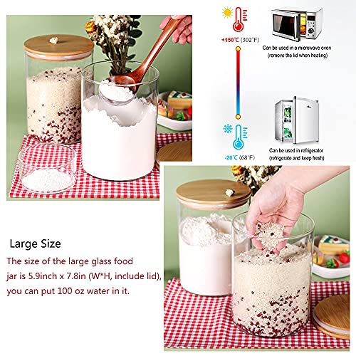 Glass Flour Container with Airtight Bamboo Lid, Large Glass Food Jar with Wooden Lid (3L) Y639486