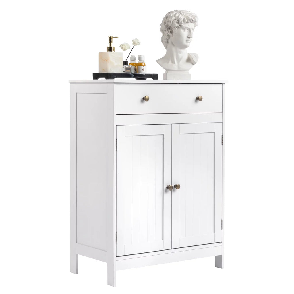 White Freestanding Bathroom Floor Cabinet with Drawer and 2 Doors P3473