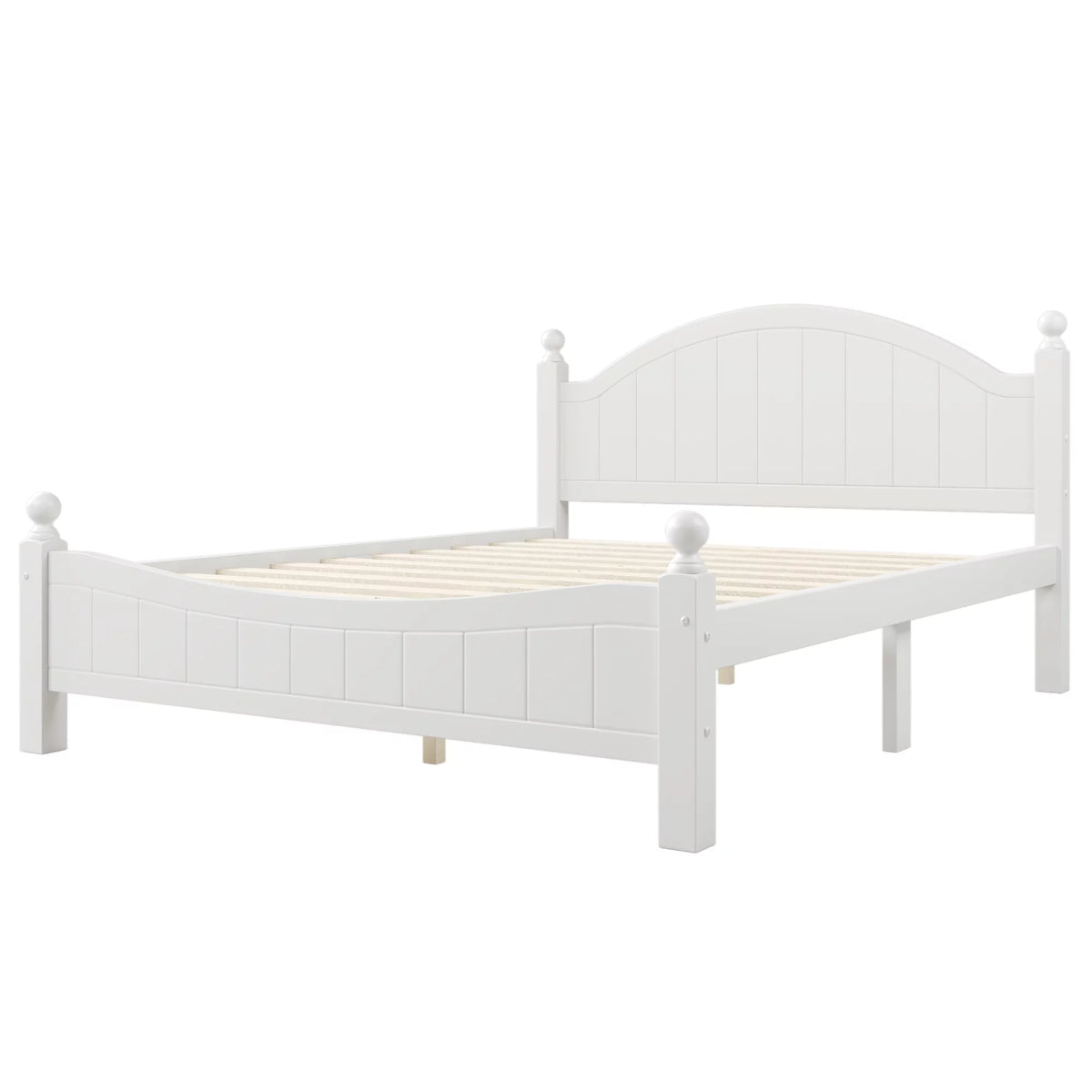 Queen Size Solid Wood Platform Bed with Headboard and Footboard White D386