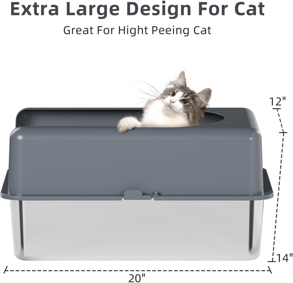 Extra Large Stainless Steel Cat Litter Box with Lid J379