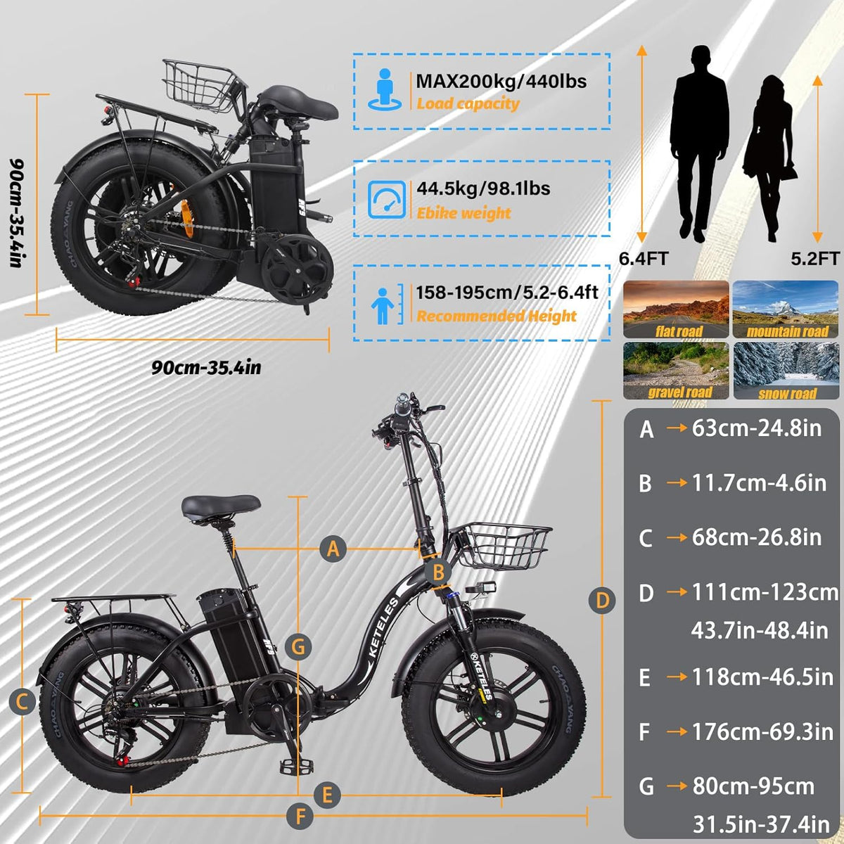 2000W Folding Electric Bike with 48V 23AH Removable Battery 20''x 4.0 Fat Tire Q8983