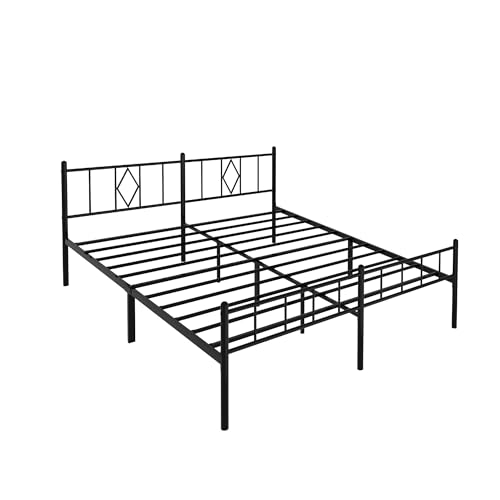 Black 14 Inch Metal Platform Bed Frame with Headboard R941