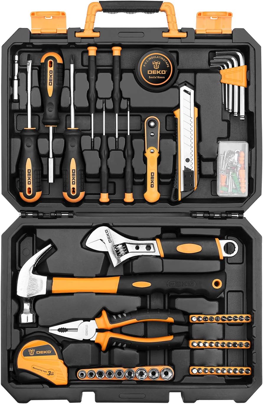 100 Piece Home Repair Tool Set with Plastic Tool Box Storage J352987