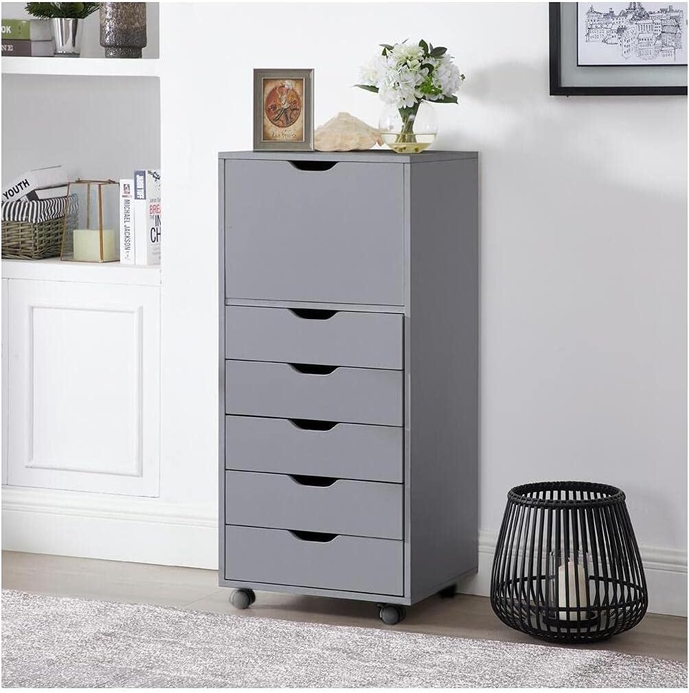 Gray 6 Drawer Mobile File Cabinet H437