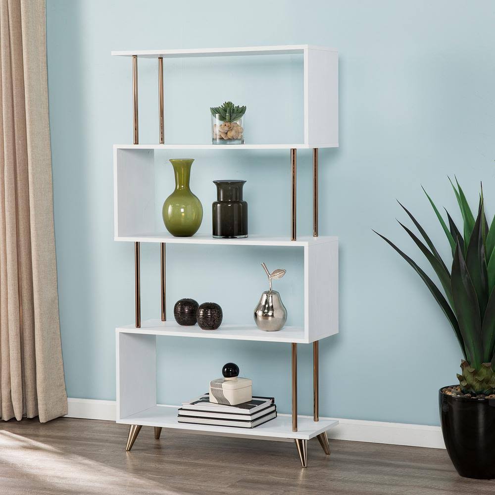 White and Champagne Asymmetrical Etagere A16014