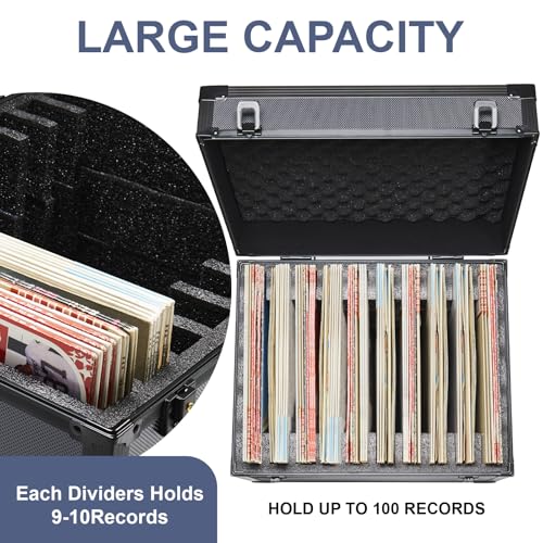 Vinyl Record Storage Case Box Holds 100 Records with Lid & 3 Handles R794217
