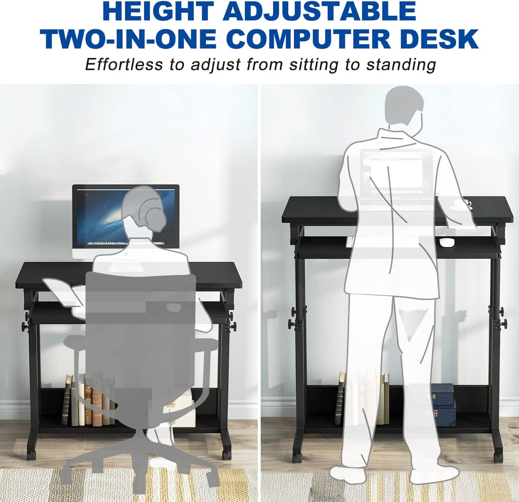Black Height Adjustable Rolling Laptop Cart with Keyboard Tray H57671
