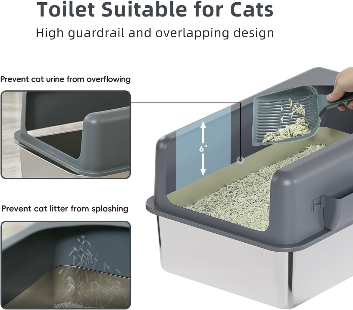 Extra Large Stainless Steel Cat Litter Box with Lid J379