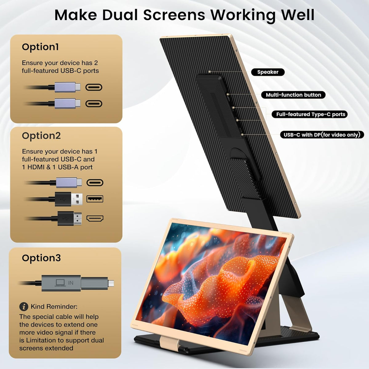 15.6’’ Portable Triple Monitor with IPS FHD 1080P Display B640