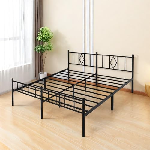 Black 14 Inch Metal Platform Bed Frame with Headboard R941