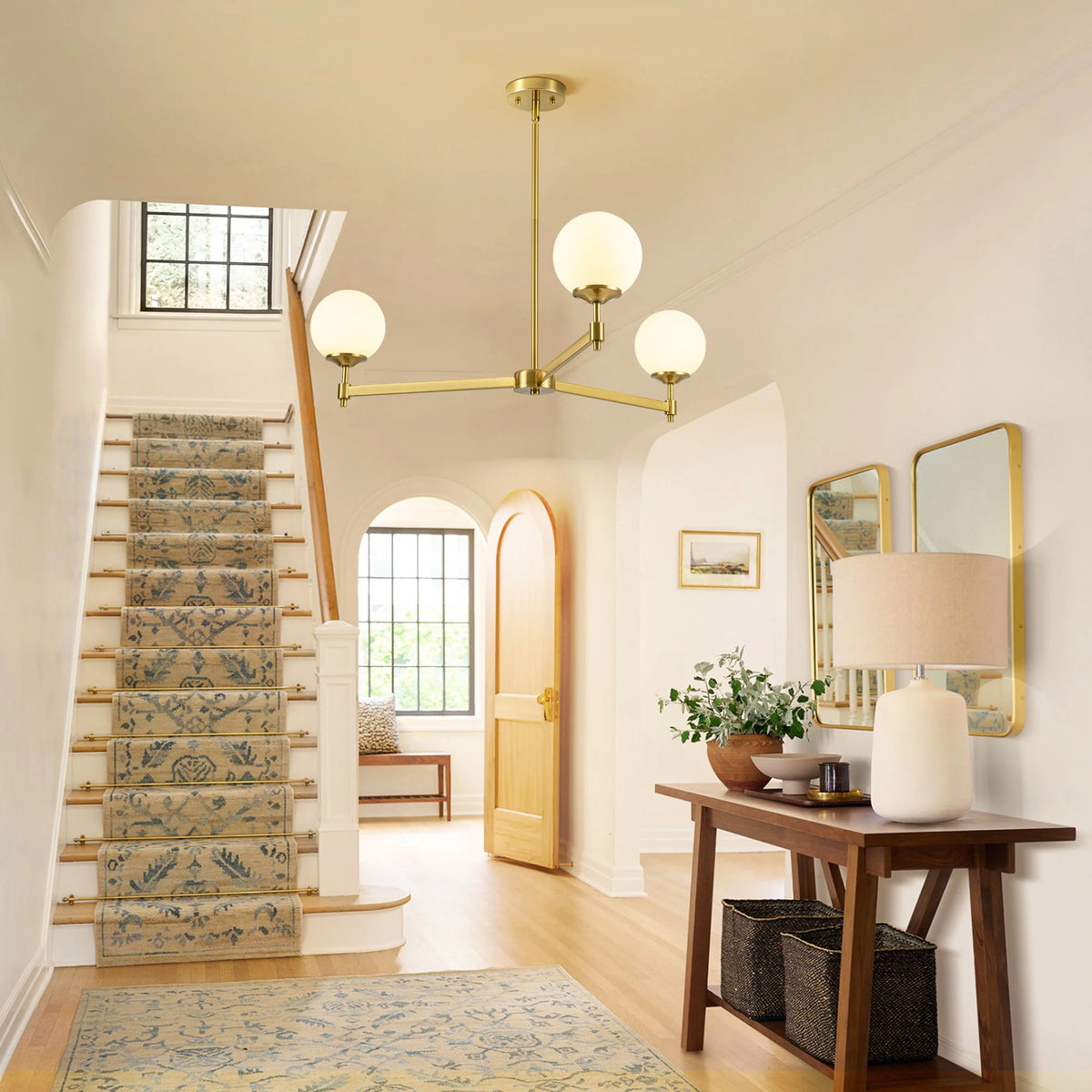 3-Light Dimmable Glass Globe Chandelier J6165