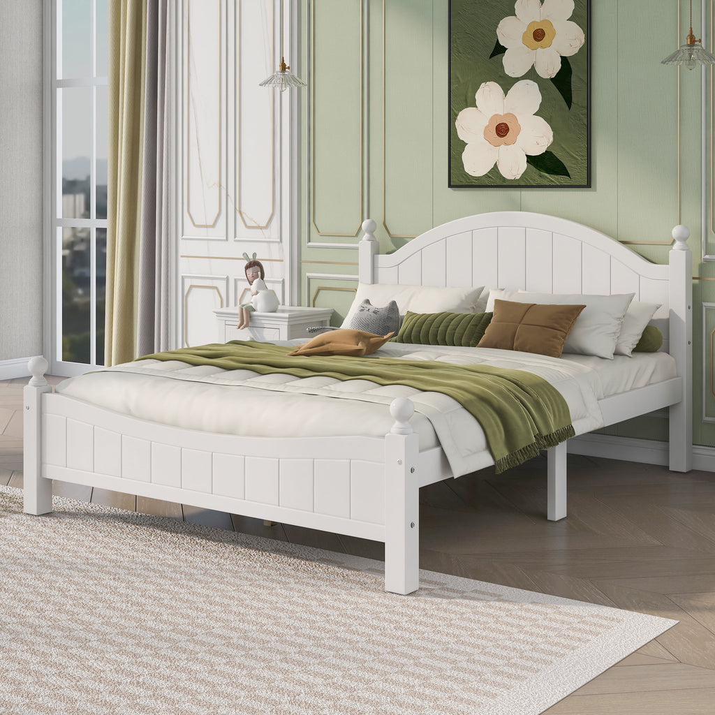 Queen Size Solid Wood Platform Bed with Headboard and Footboard White D386