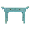 Blue Hand Carved Wood Table P735